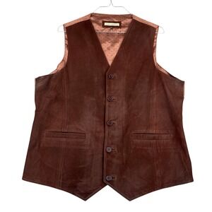 Peter Christian Vest Mens Size 46 Brown Leather Waistcoat Polka Dot